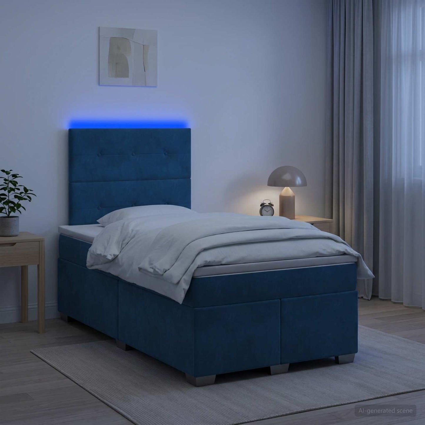 vidaXL Κρεβάτι box spring με στρώμα Μπλε 120 x 190 cm Βελούδο