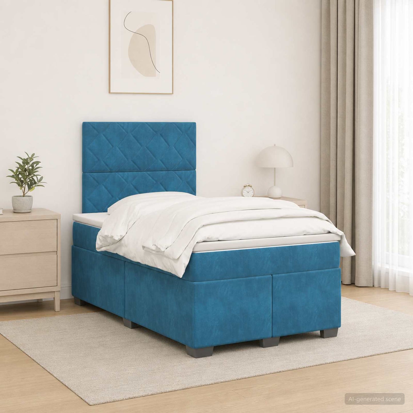 vidaXL Κρεβάτι box spring με στρώμα Μπλε 120 x 200 cm Βελούδο