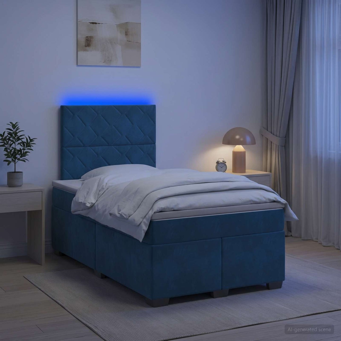 vidaXL Κρεβάτι box spring με στρώμα Μπλε 120 x 200 cm Βελούδο