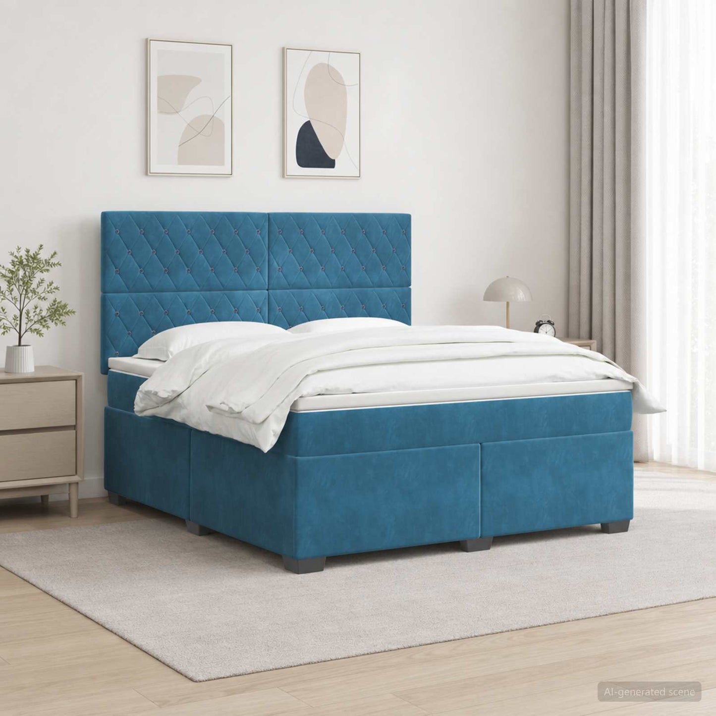 vidaXL Κρεβάτι box spring με στρώμα Μπλε 140 x 190 cm Βελούδο