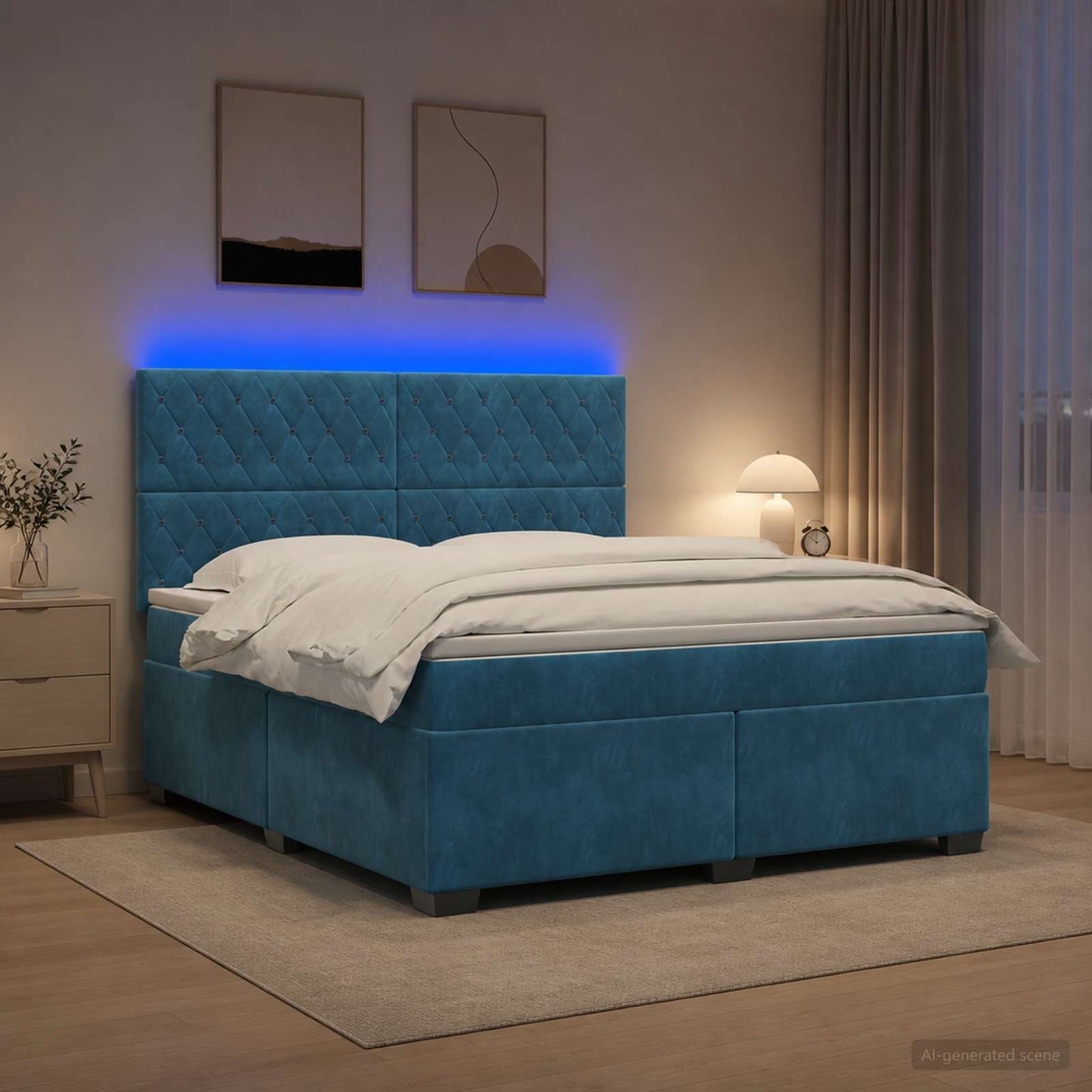 vidaXL Κρεβάτι box spring με στρώμα Μπλε 140 x 200 cm Βελούδο
