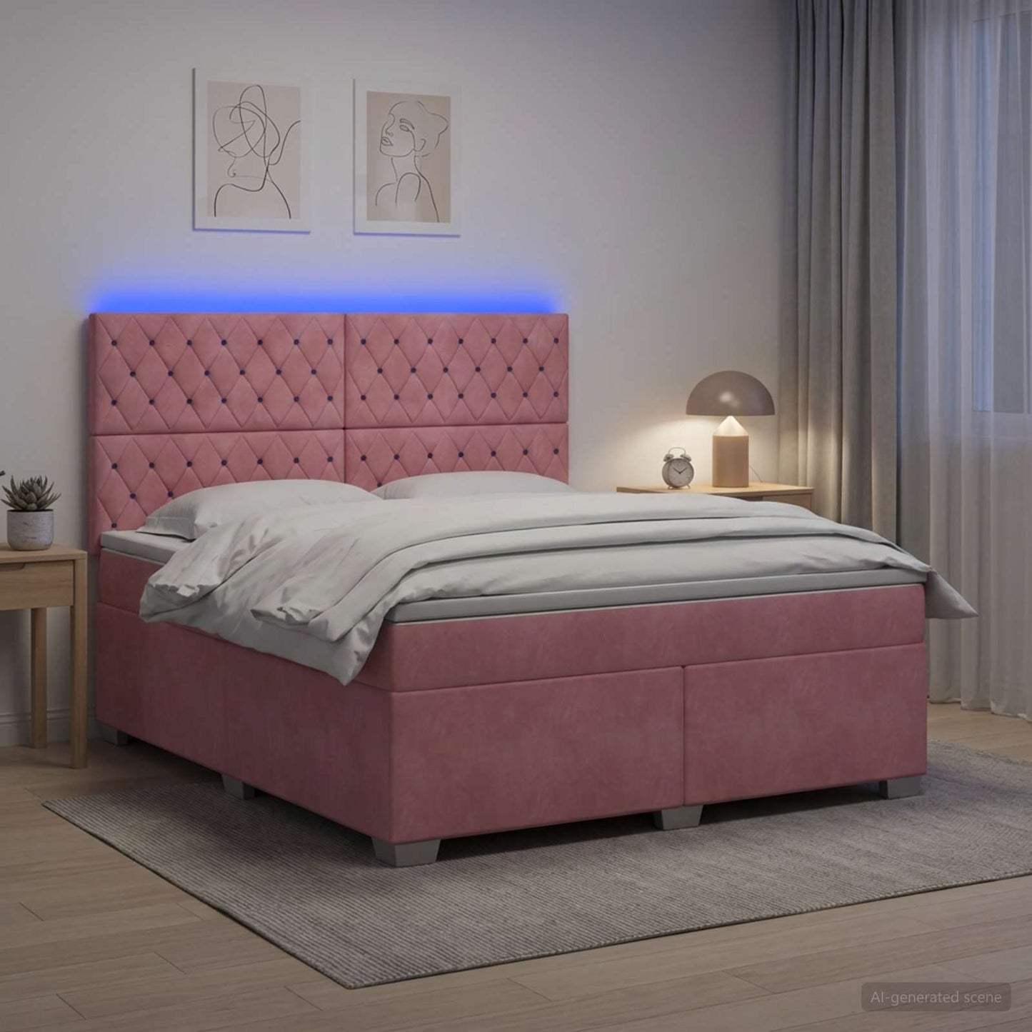 vidaXL Κρεβάτι box spring με στρώμα Ροζ 140 x 200 cm Βελούδο