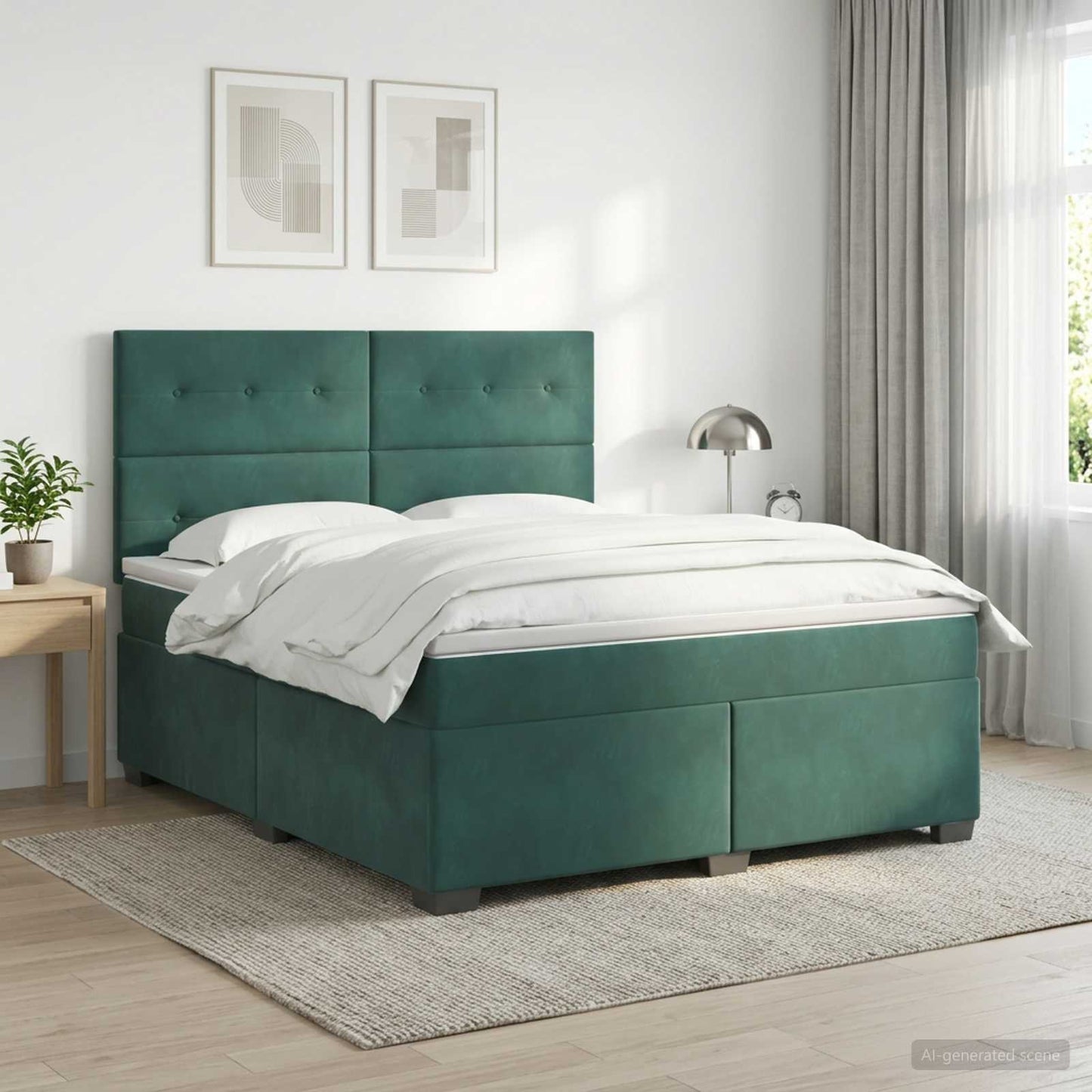 vidaXL Κρεβάτι box spring με στρώμα Σκούρο Πράσινο 160 x 200 cm
