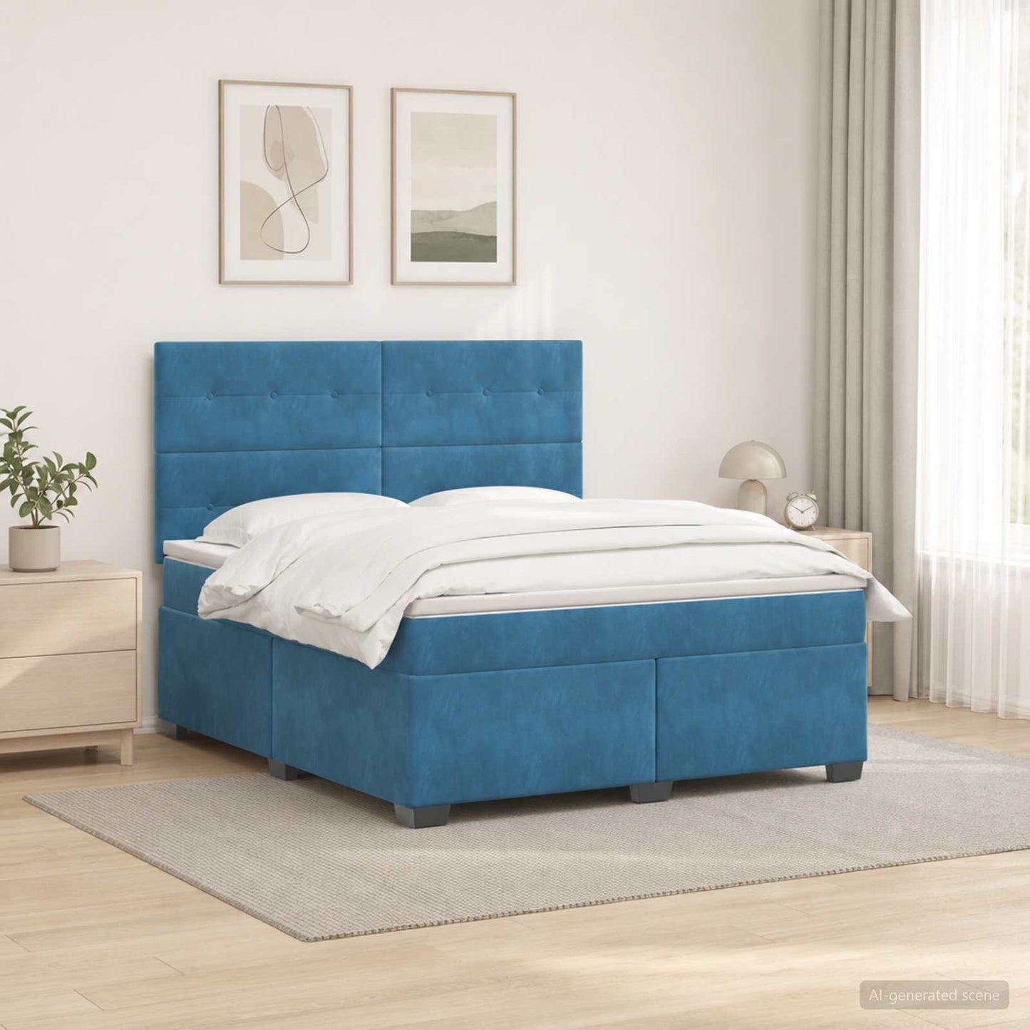 vidaXL Κρεβάτι box spring με στρώμα Μπλε 140 x 190 cm Βελούδο