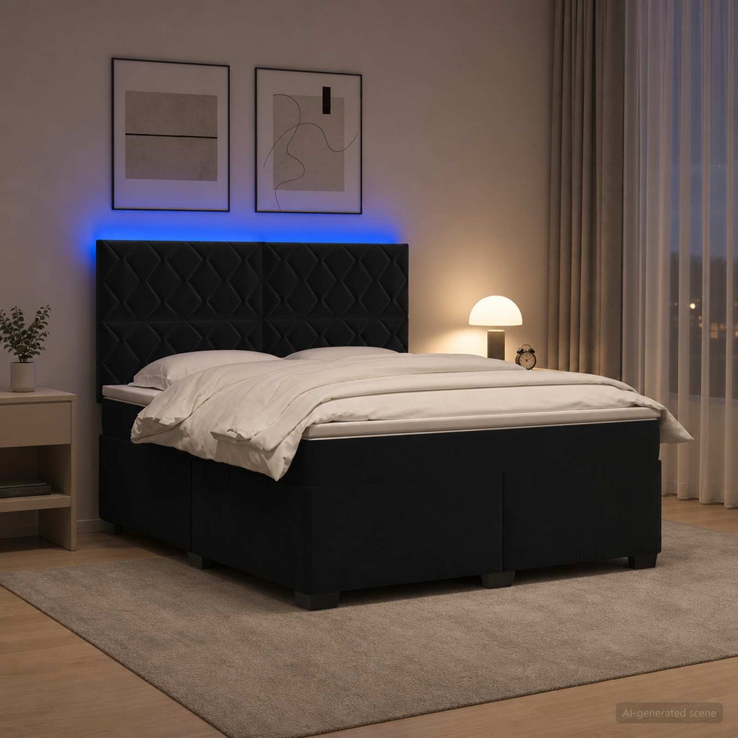 vidaXL Κρεβάτι box spring με στρώμα Μαύρο 140 x 190 cm Βελούδο