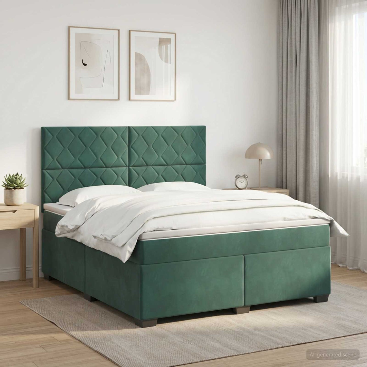 vidaXL Κρεβάτι box spring με στρώμα Σκούρο Πράσινο 160 x 200 cm
