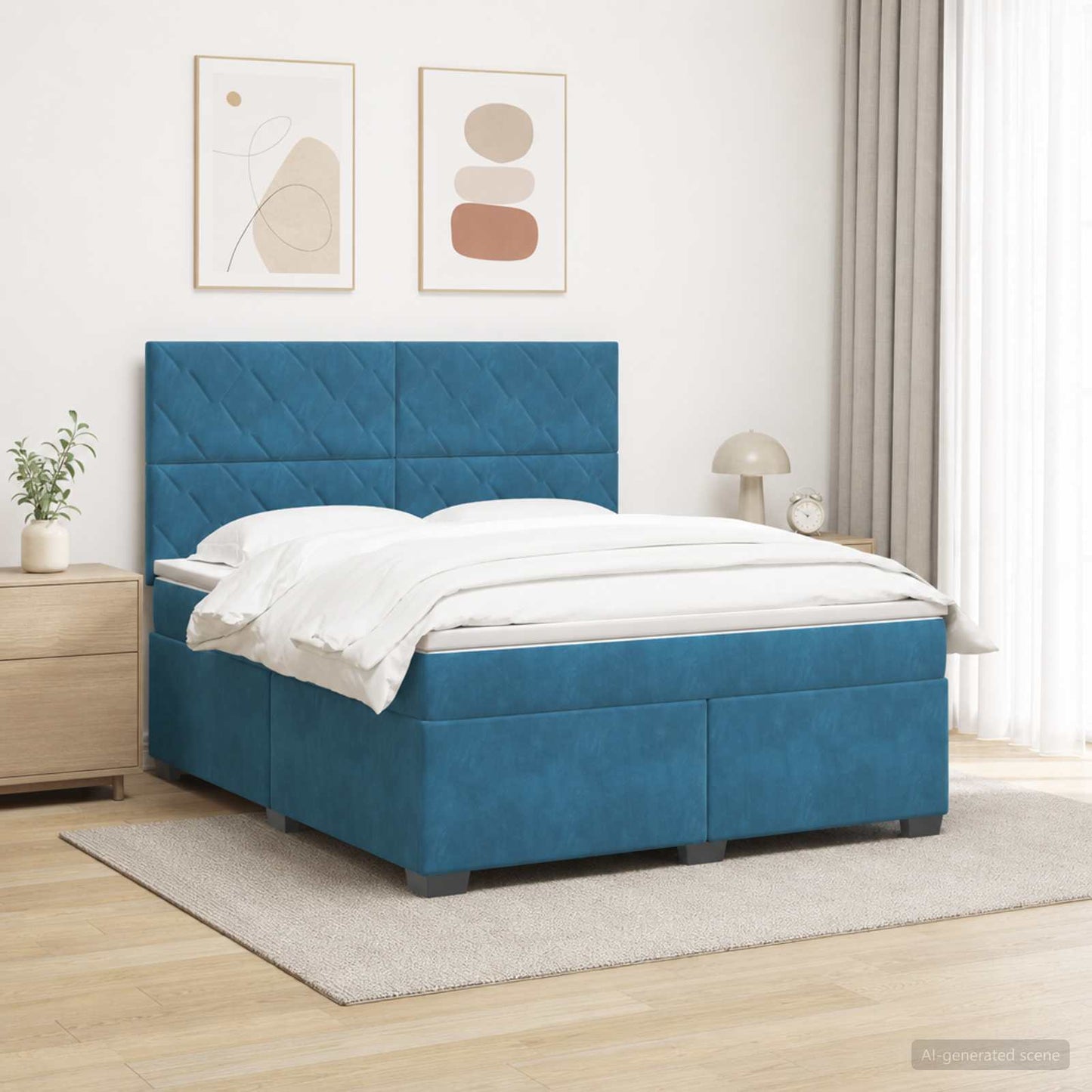 vidaXL Κρεβάτι box spring με στρώμα Μπλε 160 x 200 cm Βελούδο
