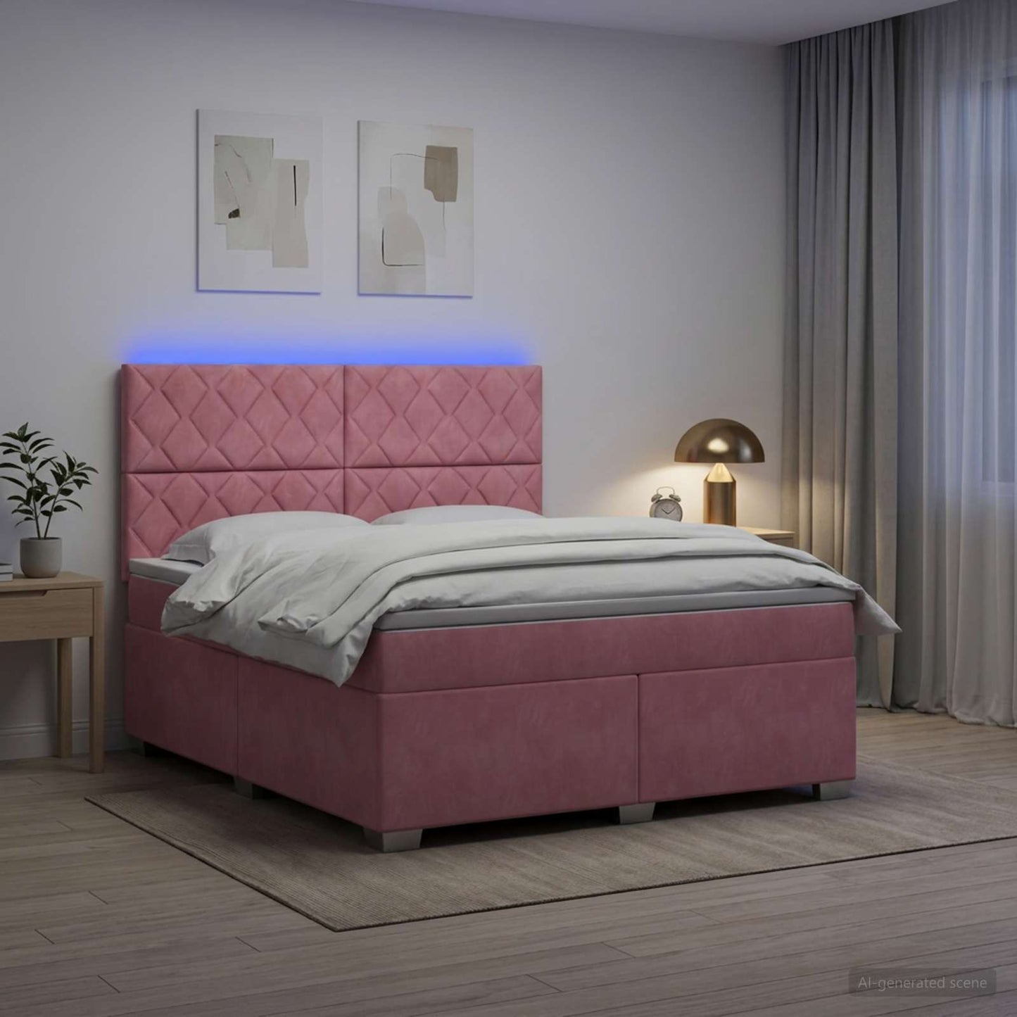 vidaXL Κρεβάτι box spring με στρώμα Ροζ 160 x 200 cm Βελούδο