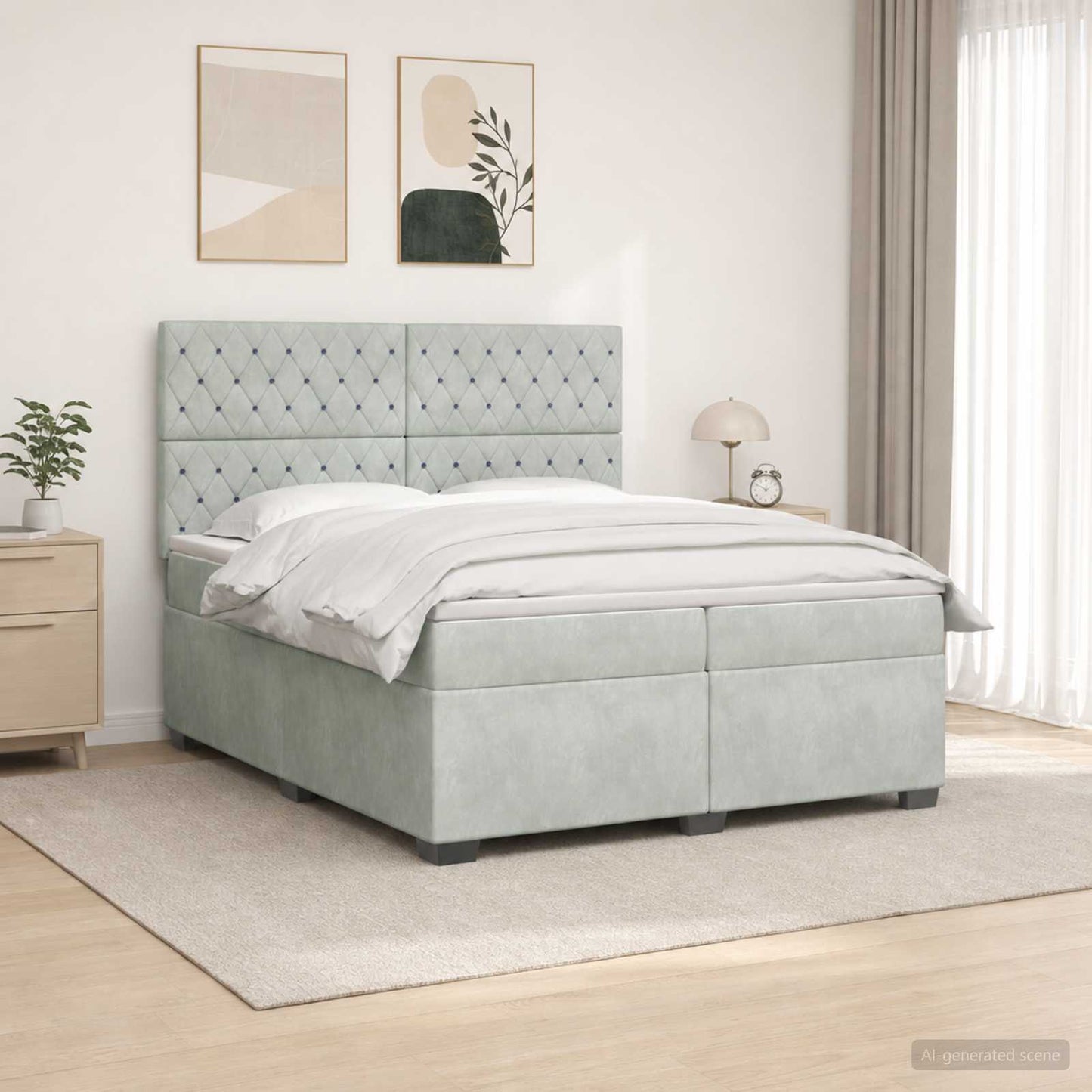 vidaXL Κρεβάτι box spring με στρώμα Ανοιχτό γκρι 200 x 200 cm Βελούδο