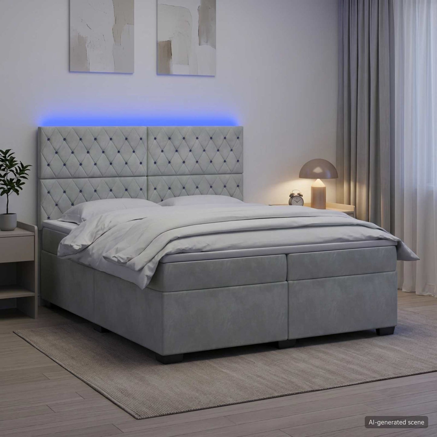 vidaXL Κρεβάτι box spring με στρώμα Ανοιχτό γκρι 200 x 200 cm Βελούδο