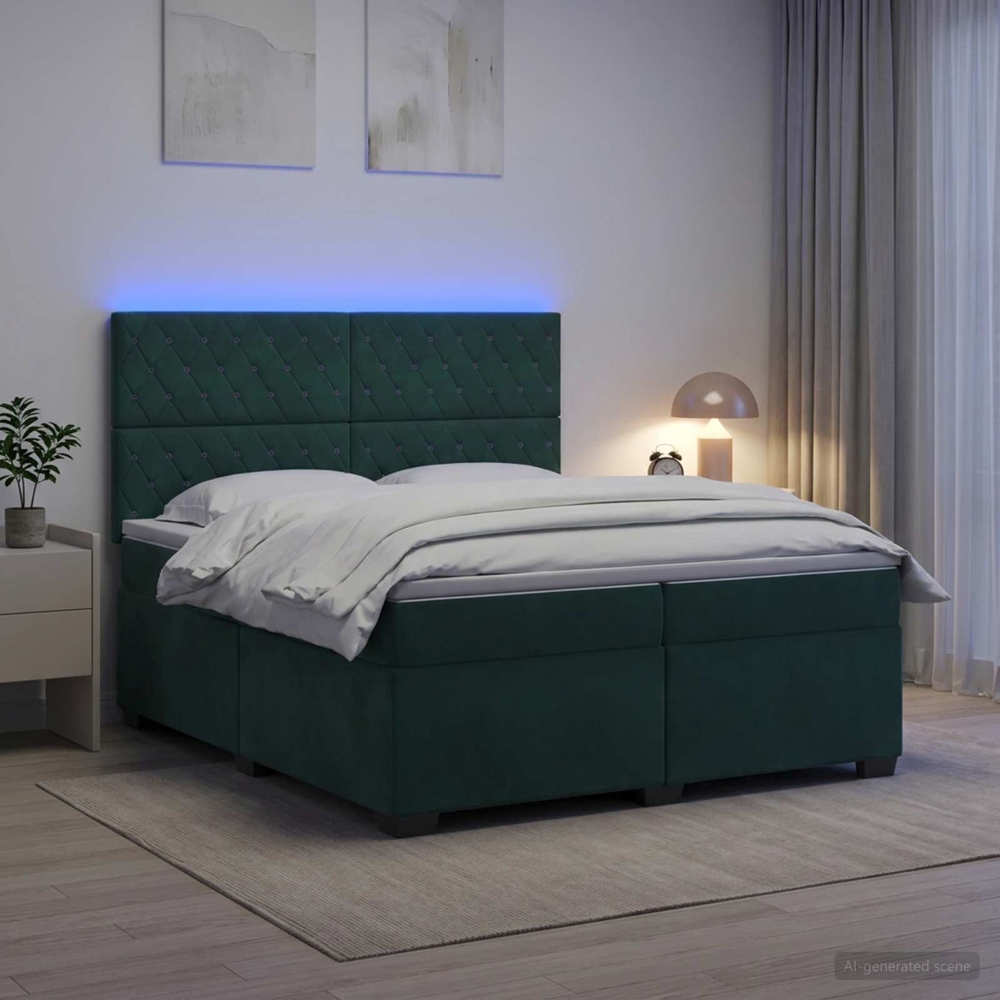 vidaXL Κρεβάτι box spring με στρώμα Σκούρο Πράσινο 200 x 200 cm