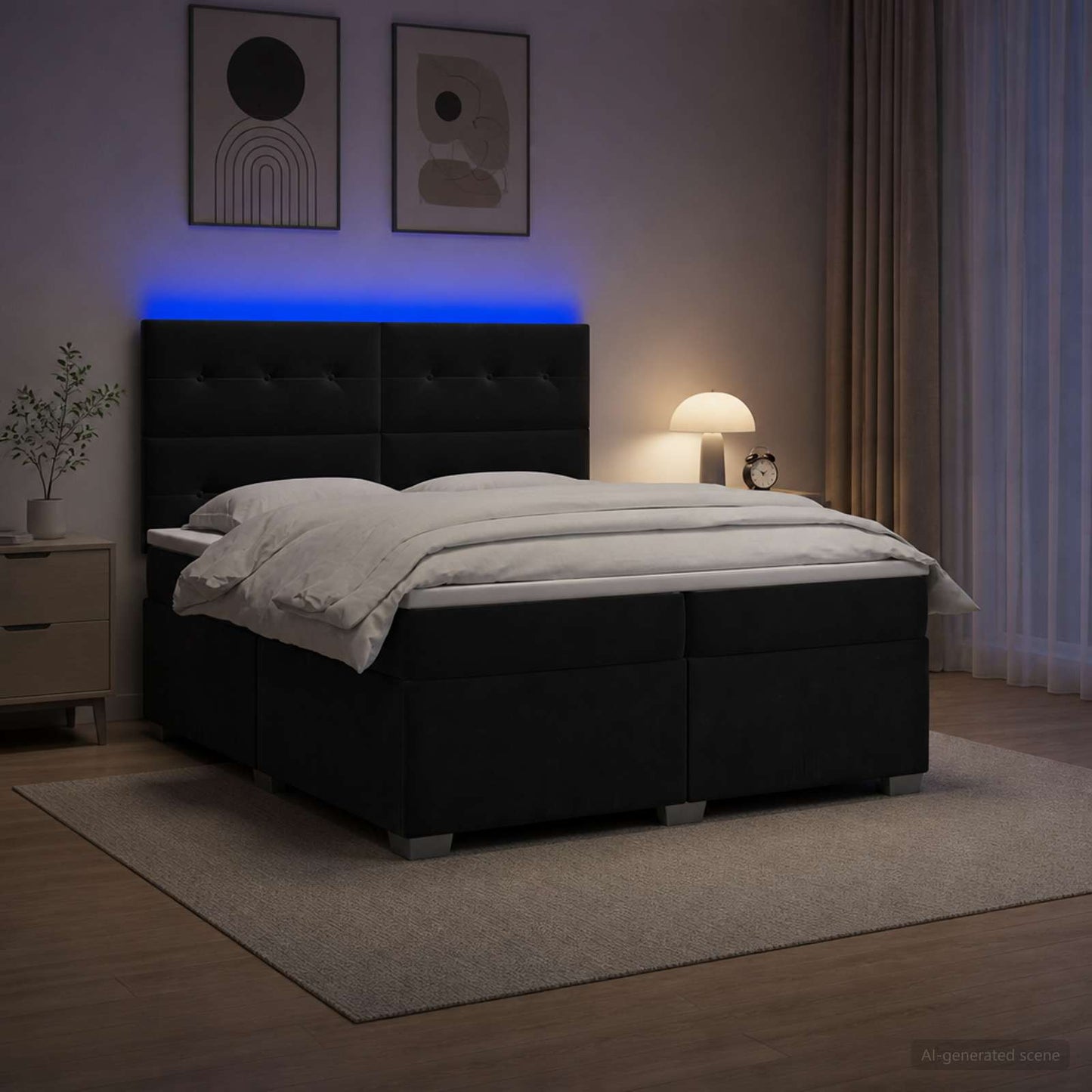 vidaXL Κρεβάτι box spring με στρώμα Μαύρο 200 x 200 cm Βελούδο