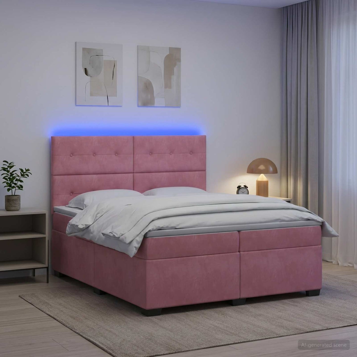 vidaXL Κρεβάτι box spring με στρώμα Ροζ 200 x 200 cm Βελούδο