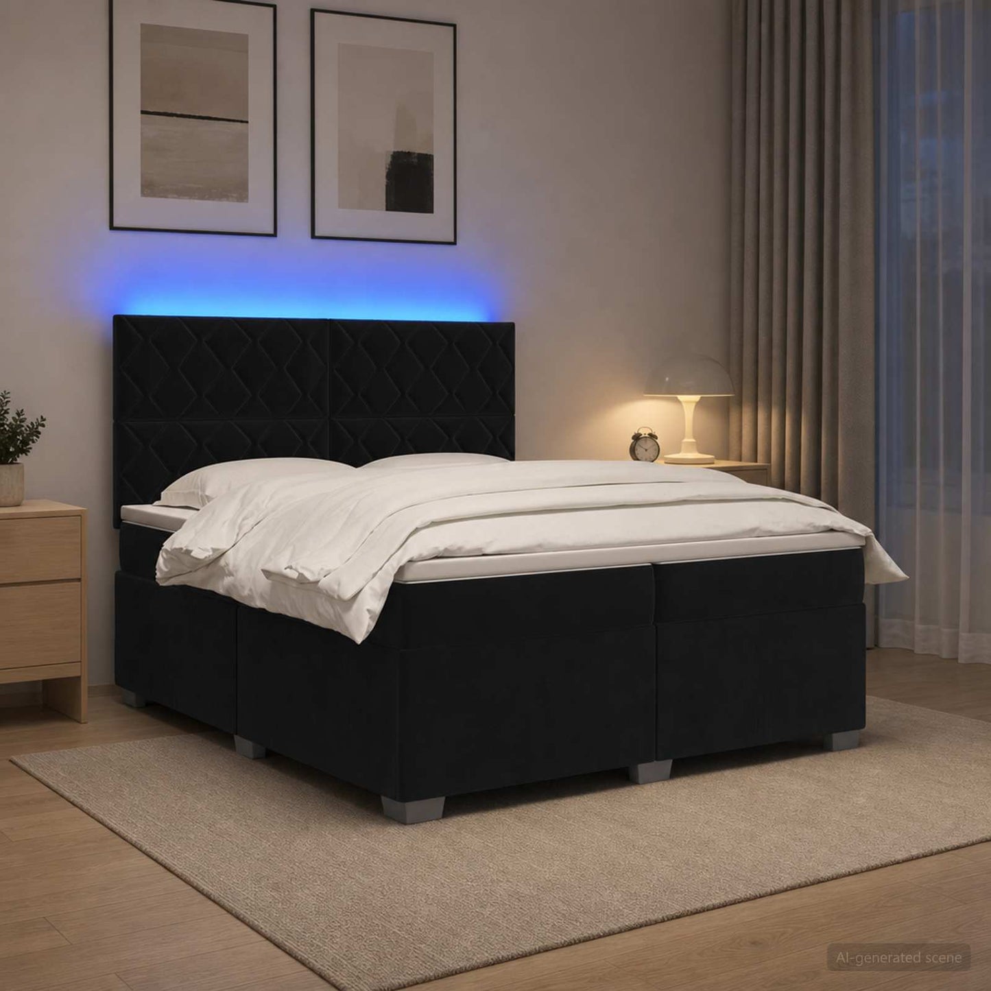 vidaXL Κρεβάτι box spring με στρώμα Μαύρο 200 x 200 cm Βελούδο