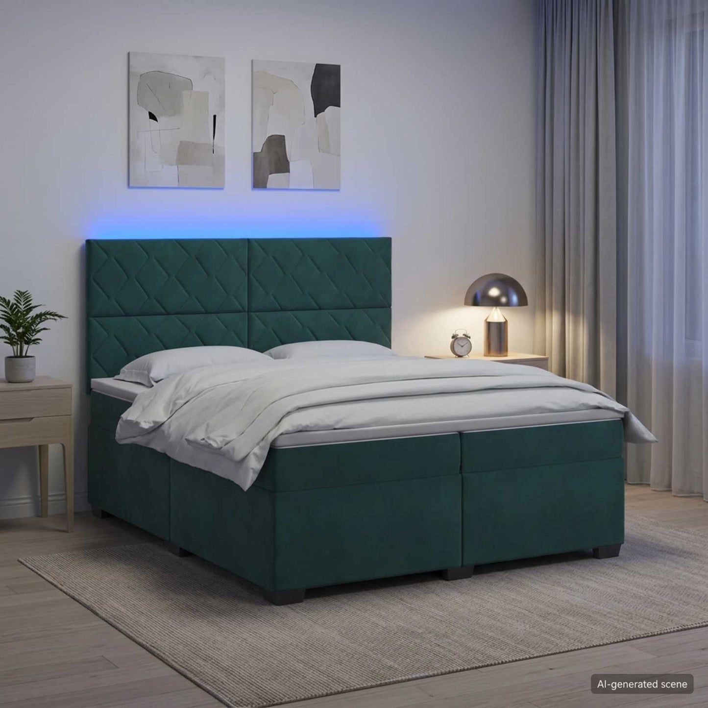 vidaXL Κρεβάτι box spring με στρώμα Σκούρο Πράσινο 200 x 200 cm