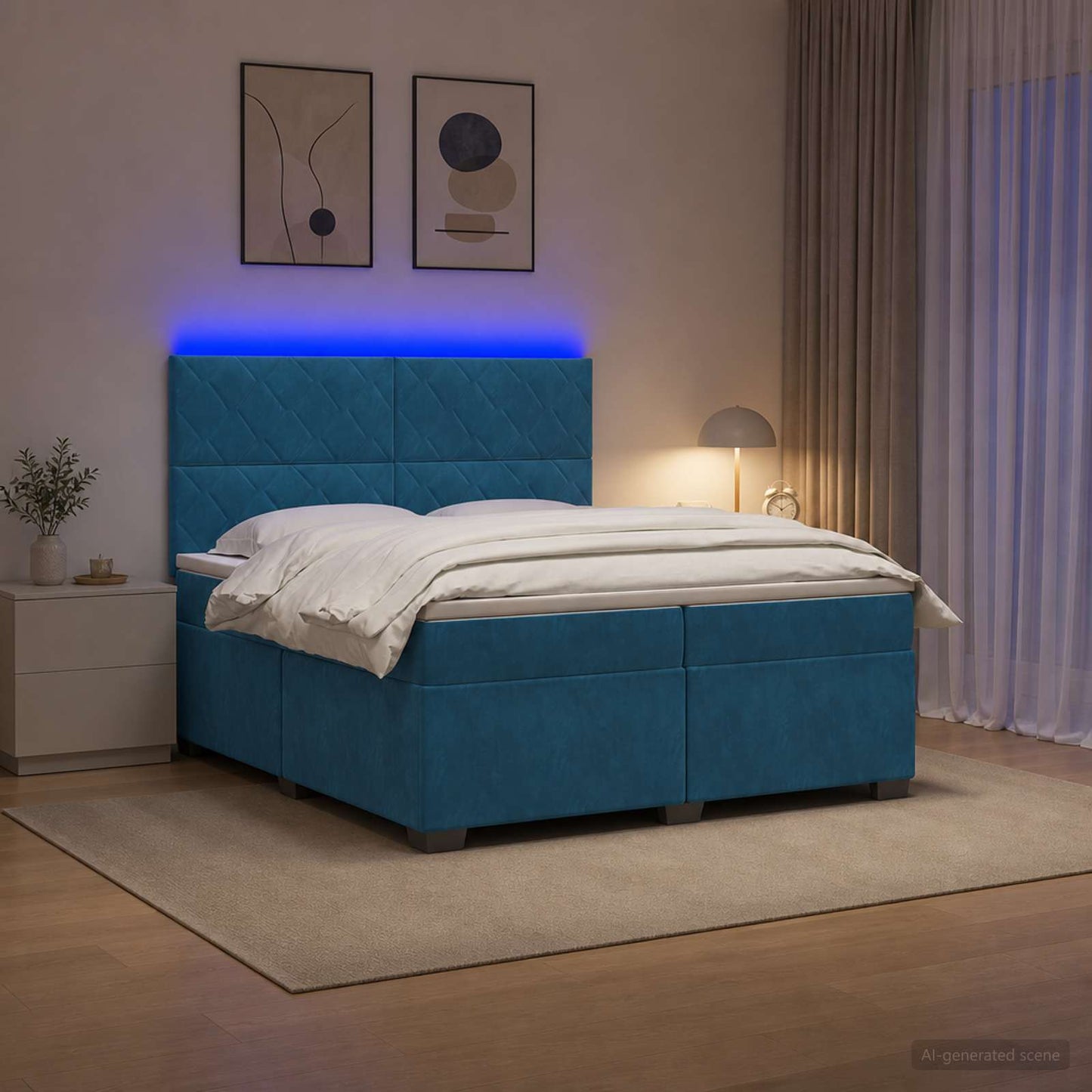 vidaXL Κρεβάτι box spring με στρώμα Μπλε 200 x 200 cm Βελούδο