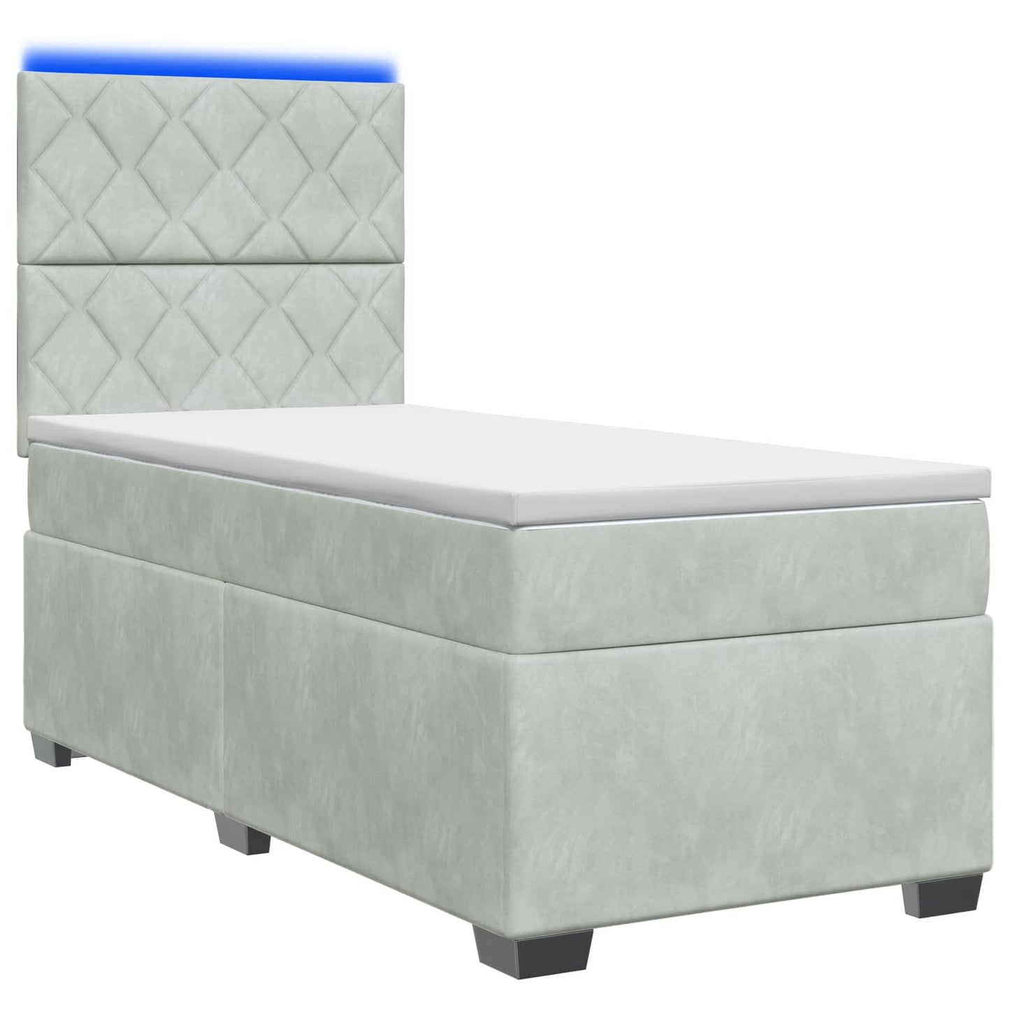 vidaXL Κρεβάτι Box Spring με Στρώμα και LED Ανοιχτό γκρι 90 x 190 cm