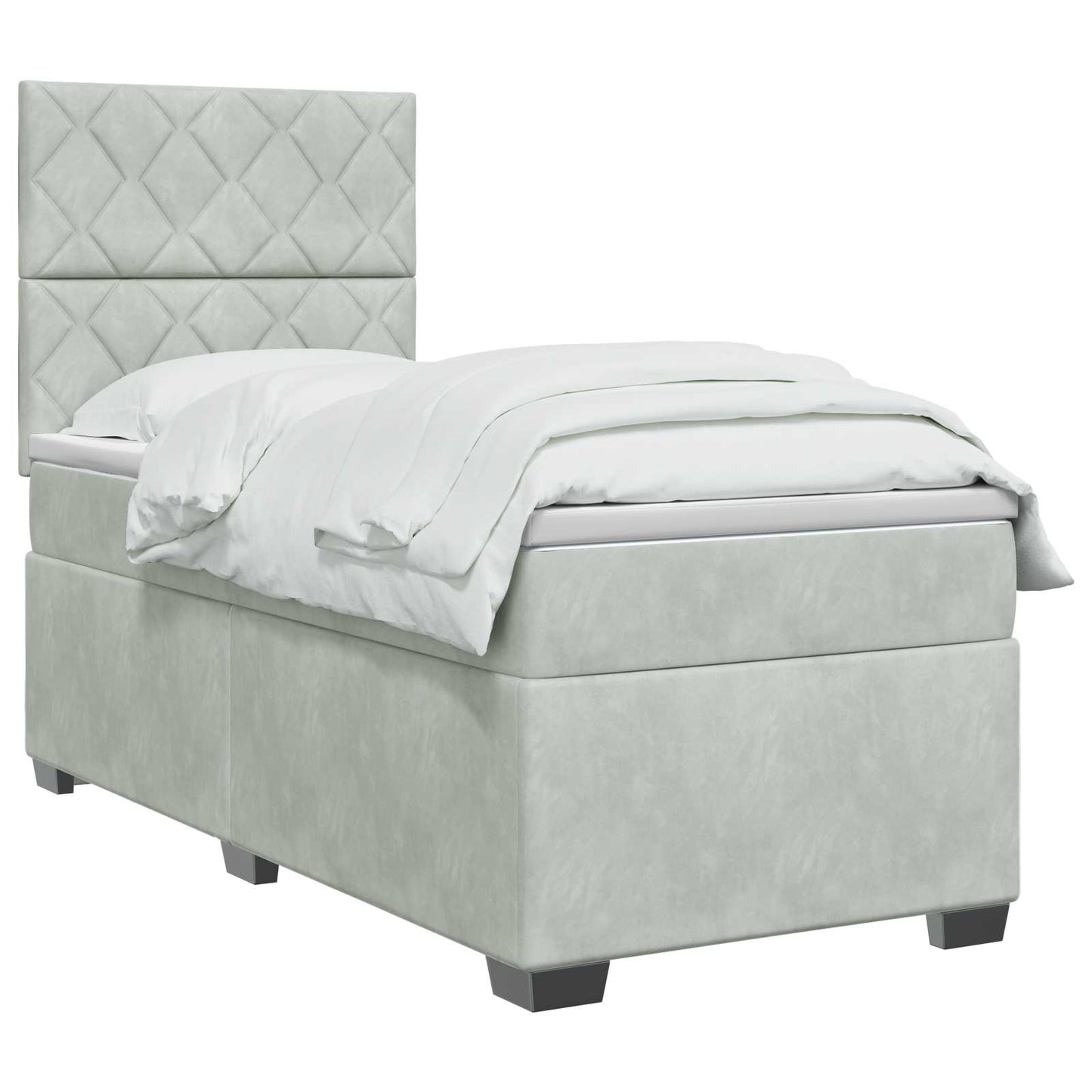 vidaXL Κρεβάτι Box Spring με Στρώμα και LED Ανοιχτό γκρι 90 x 190 cm