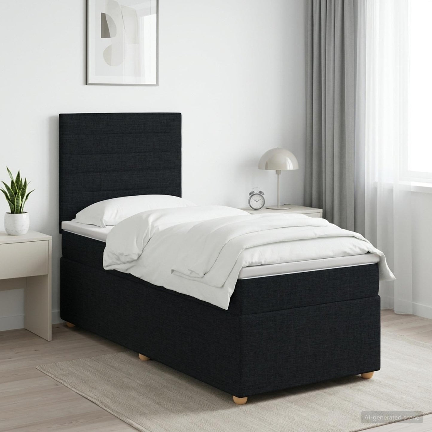 vidaXL Κρεβάτι box spring με στρώμα Μαύρο 90 x 200 cm Ύφασμα