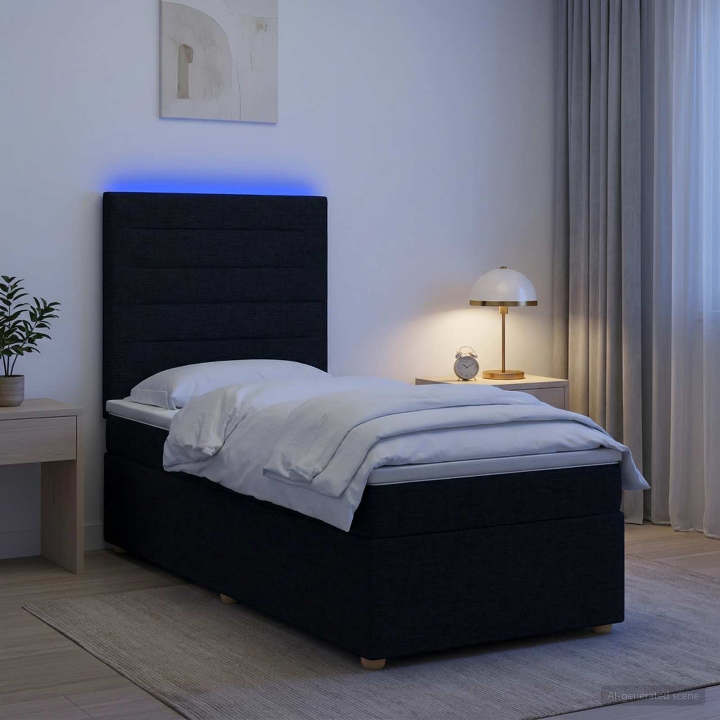 vidaXL Κρεβάτι box spring με στρώμα Μαύρο 90 x 200 cm Ύφασμα