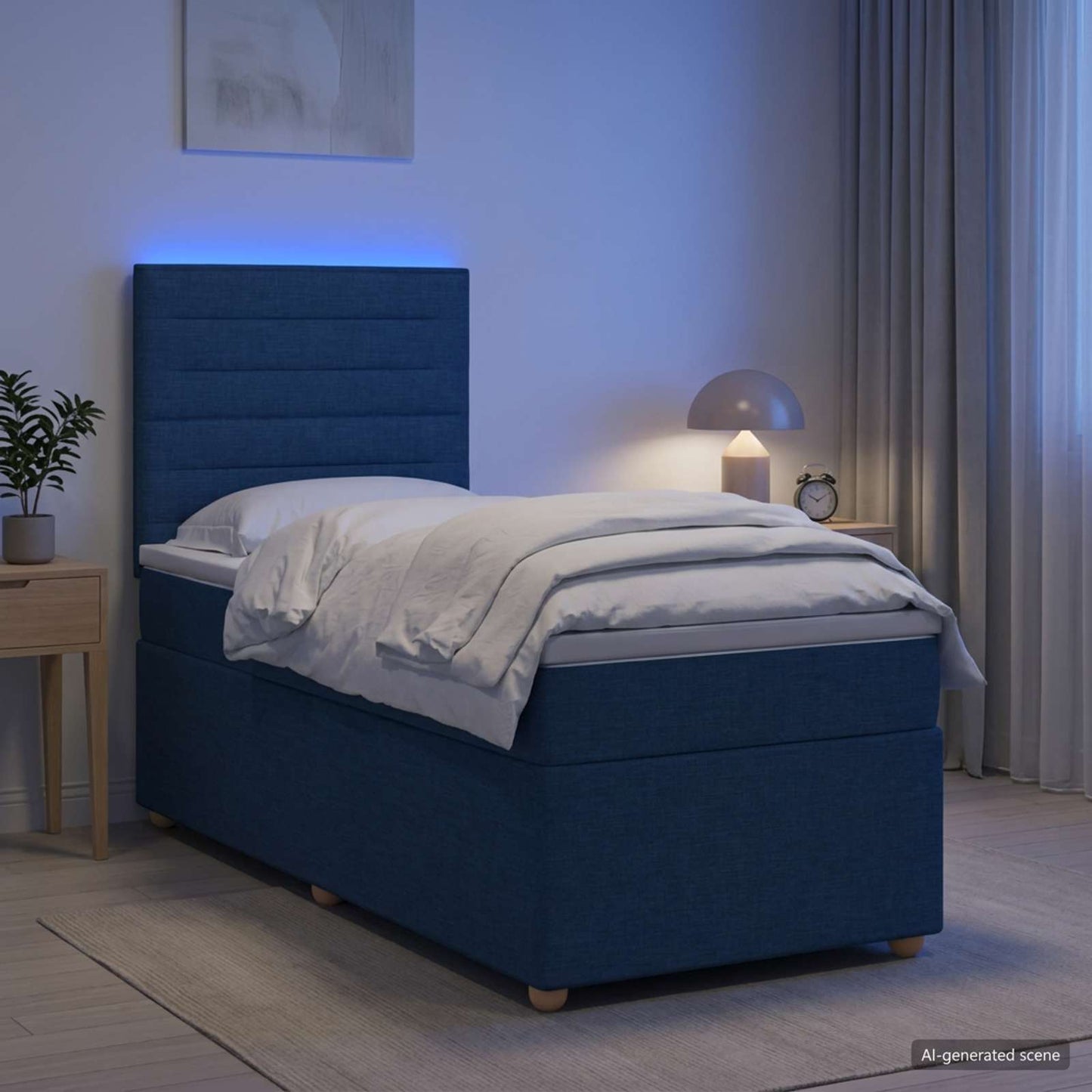 vidaXL Κρεβάτι box spring με στρώμα Μπλε 100 x 200 cm Ύφασμα