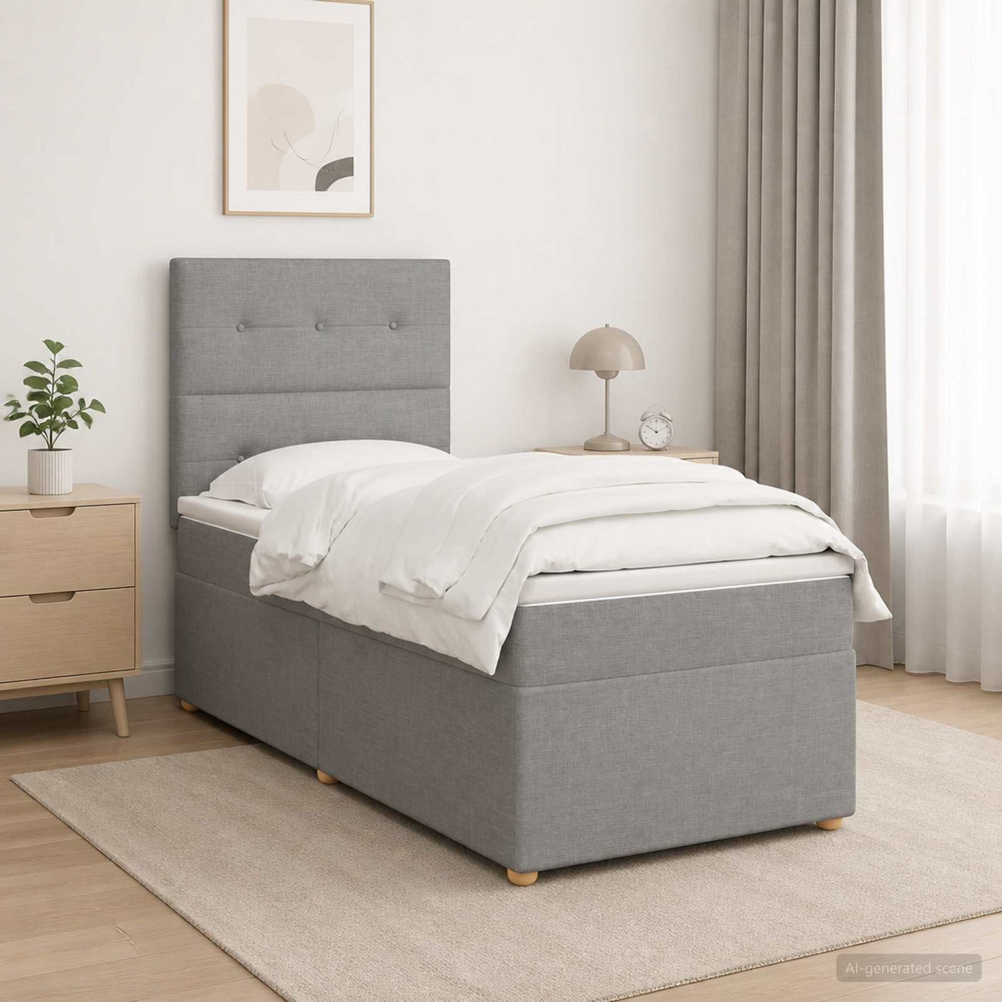 vidaXL Κρεβάτι box spring με στρώμα Ανοιχτό γκρι 90 x 200 cm Ύφασμα