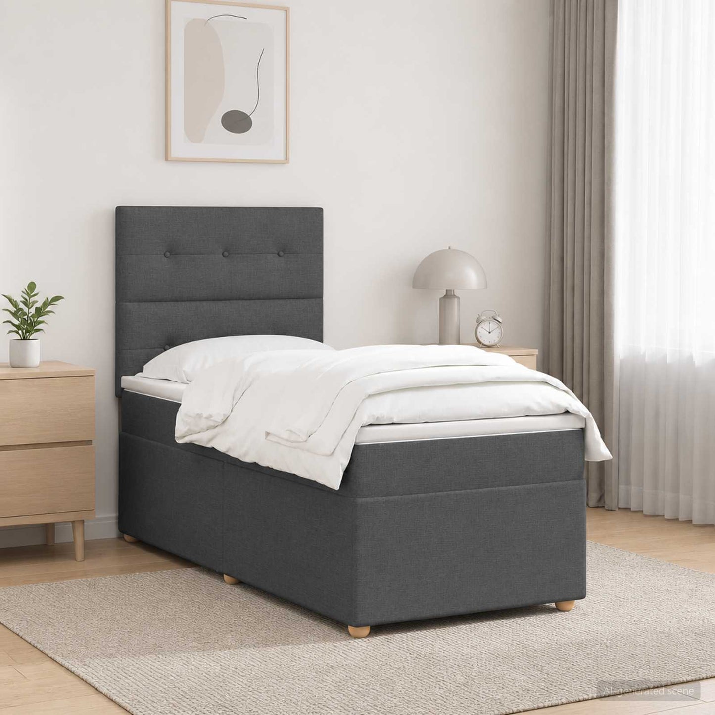 vidaXL Κρεβάτι box spring με στρώμα Σκούρο Γκρι 100 x 200 cm Ύφασμα