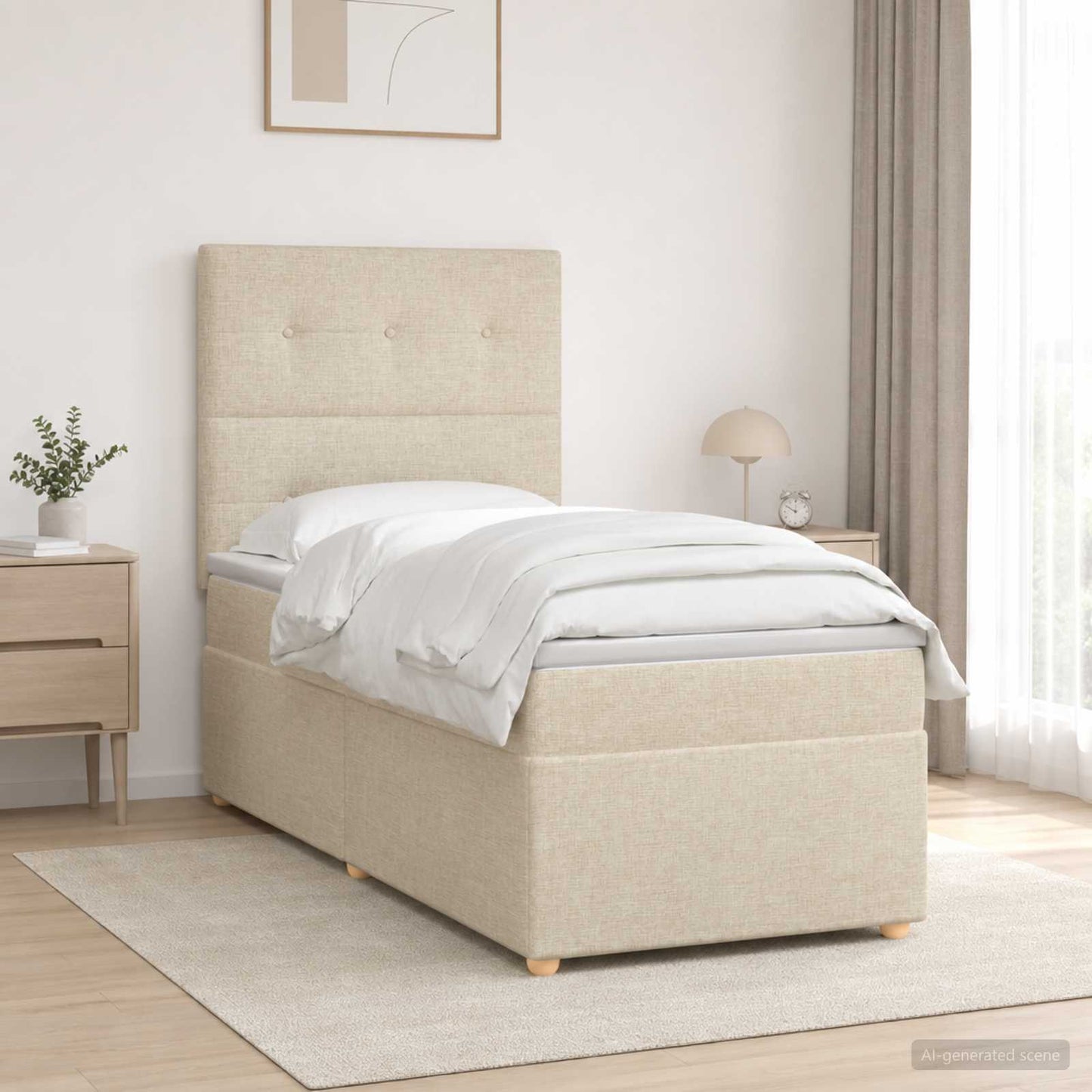 vidaXL Κρεβάτι box spring με στρώμα Κρεμ 100 x 200 cm Ύφασμα