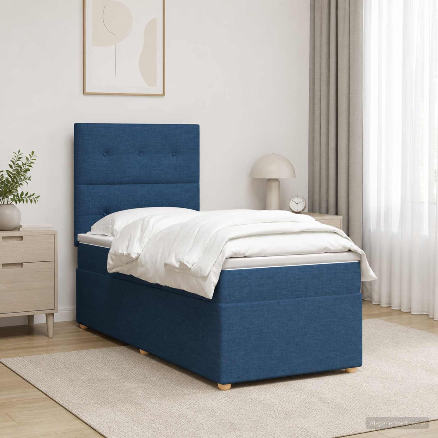vidaXL Κρεβάτι box spring με στρώμα Μπλε 100 x 200 cm Ύφασμα