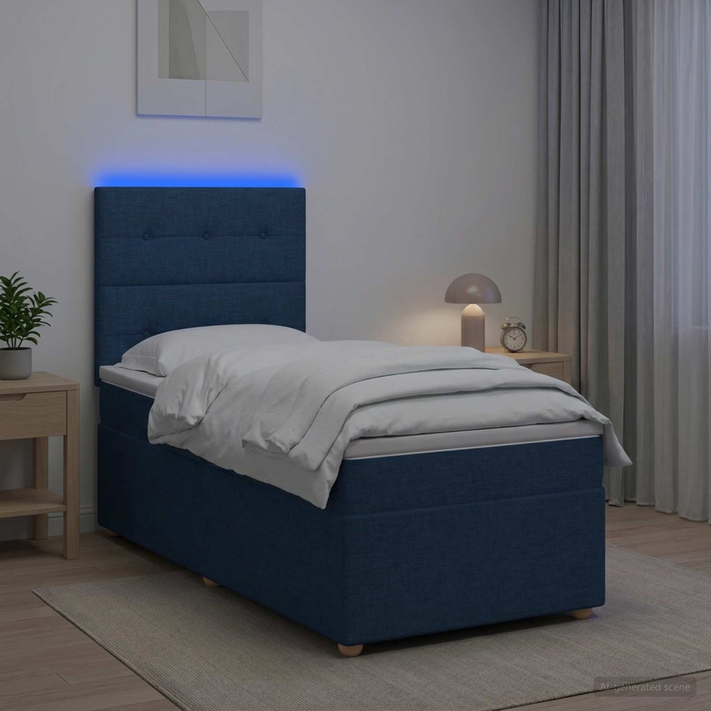 vidaXL Κρεβάτι box spring με στρώμα Μπλε 90 x 190 cm Ύφασμα
