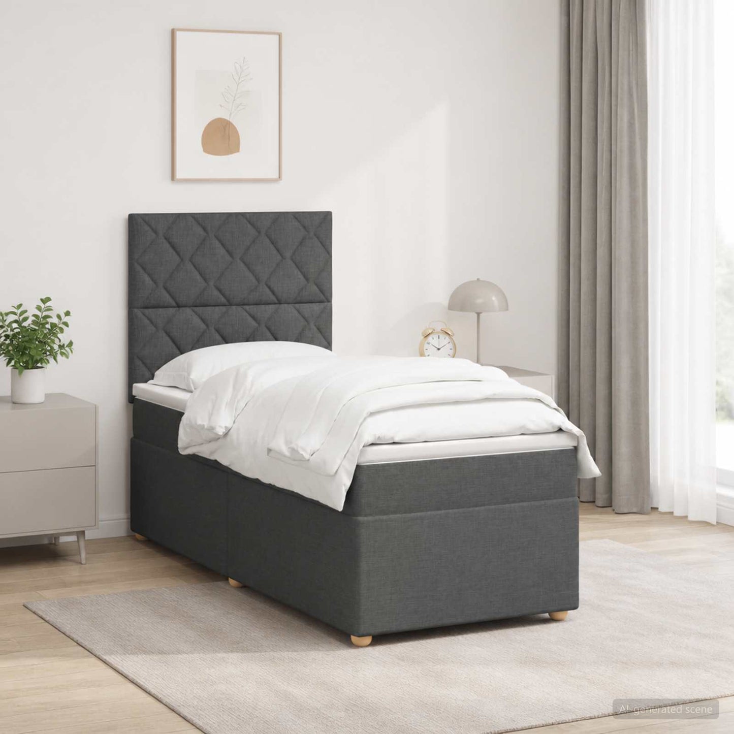 vidaXL Κρεβάτι box spring με στρώμα Σκούρο Γκρι 100 x 200 cm Ύφασμα