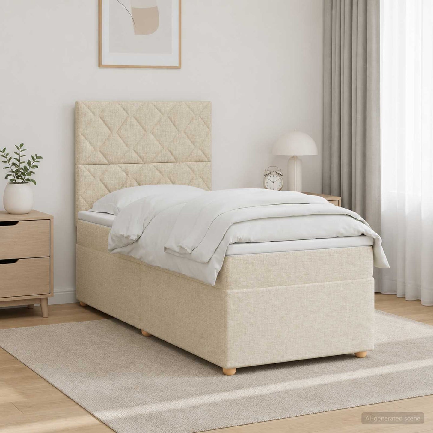 vidaXL Κρεβάτι box spring με στρώμα Κρεμ 100 x 200 cm Ύφασμα