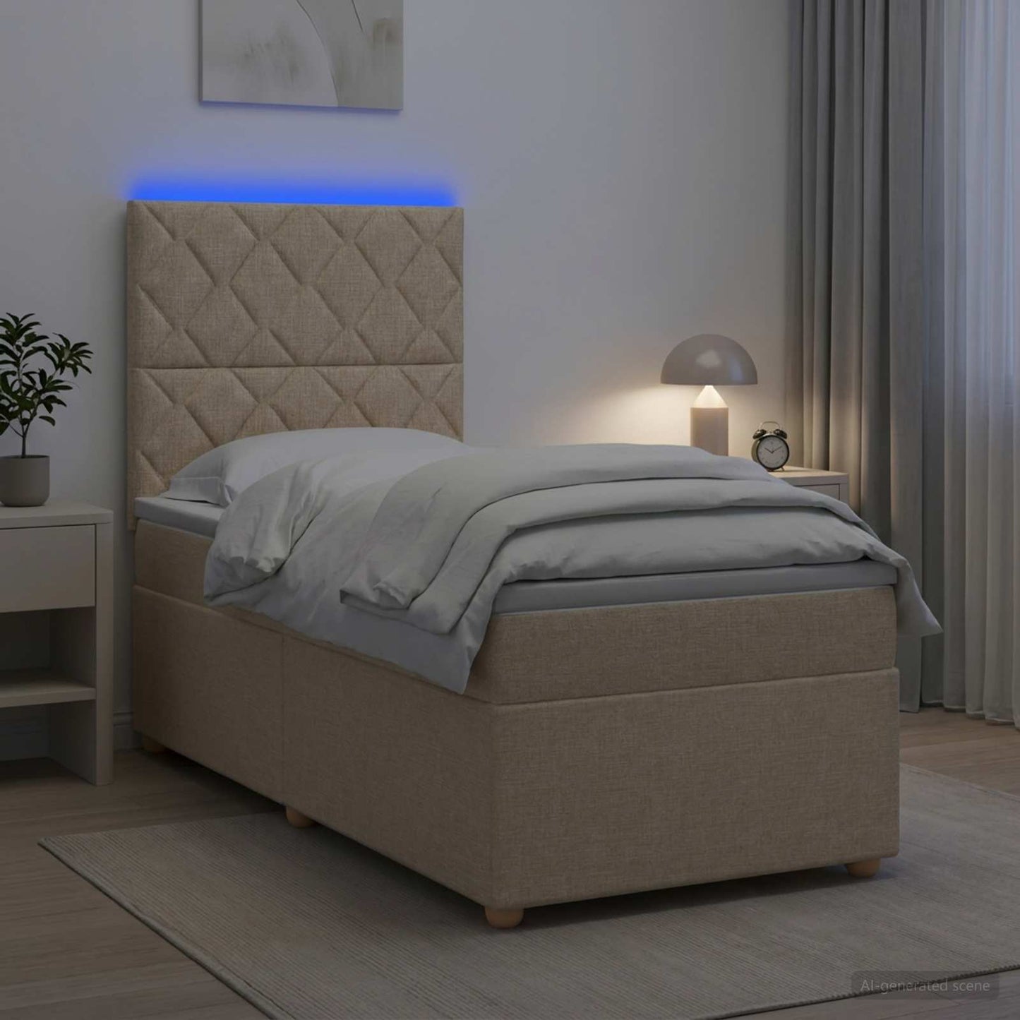 vidaXL Κρεβάτι box spring με στρώμα Κρεμ 90 x 190 cm Ύφασμα