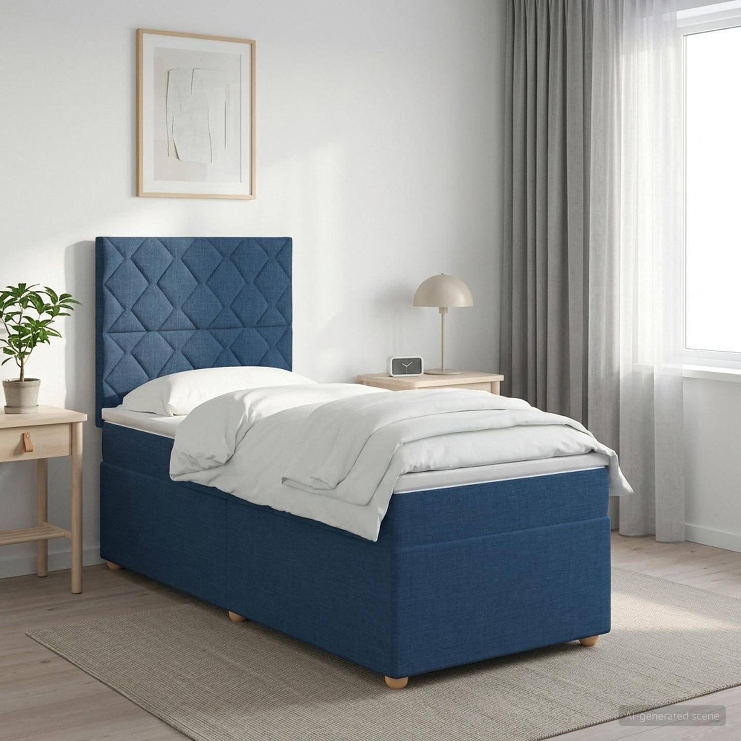 vidaXL Κρεβάτι box spring με στρώμα Μπλε 90 x 200 cm Ύφασμα