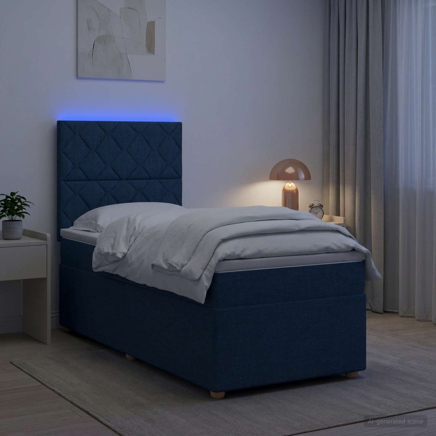 vidaXL Κρεβάτι box spring με στρώμα Μπλε 90 x 190 cm Ύφασμα