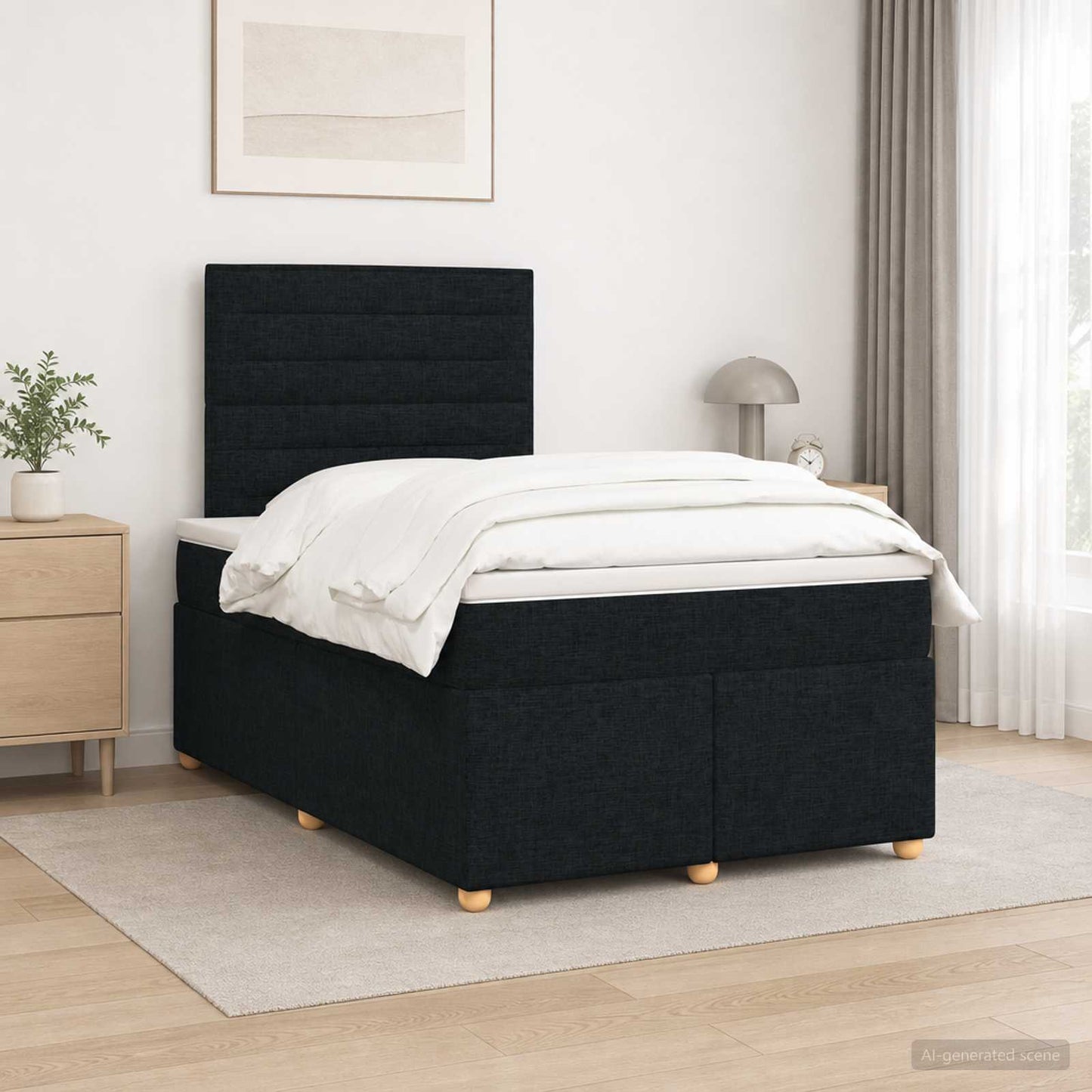 vidaXL Κρεβάτι box spring με στρώμα Μαύρο 120 x 190 cm Ύφασμα