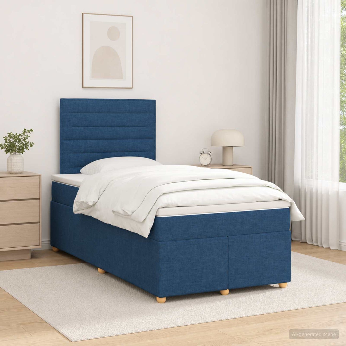 vidaXL Κρεβάτι box spring με στρώμα Μπλε 120 x 190 cm Ύφασμα