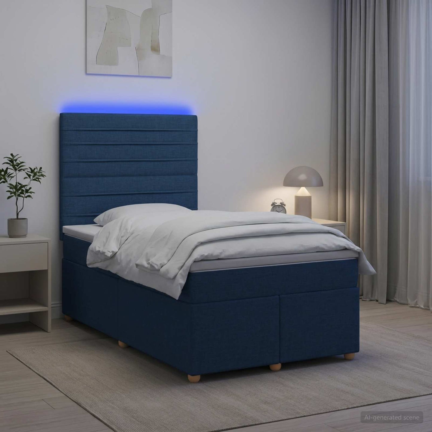 vidaXL Κρεβάτι box spring με στρώμα Μπλε 120 x 200 cm Ύφασμα