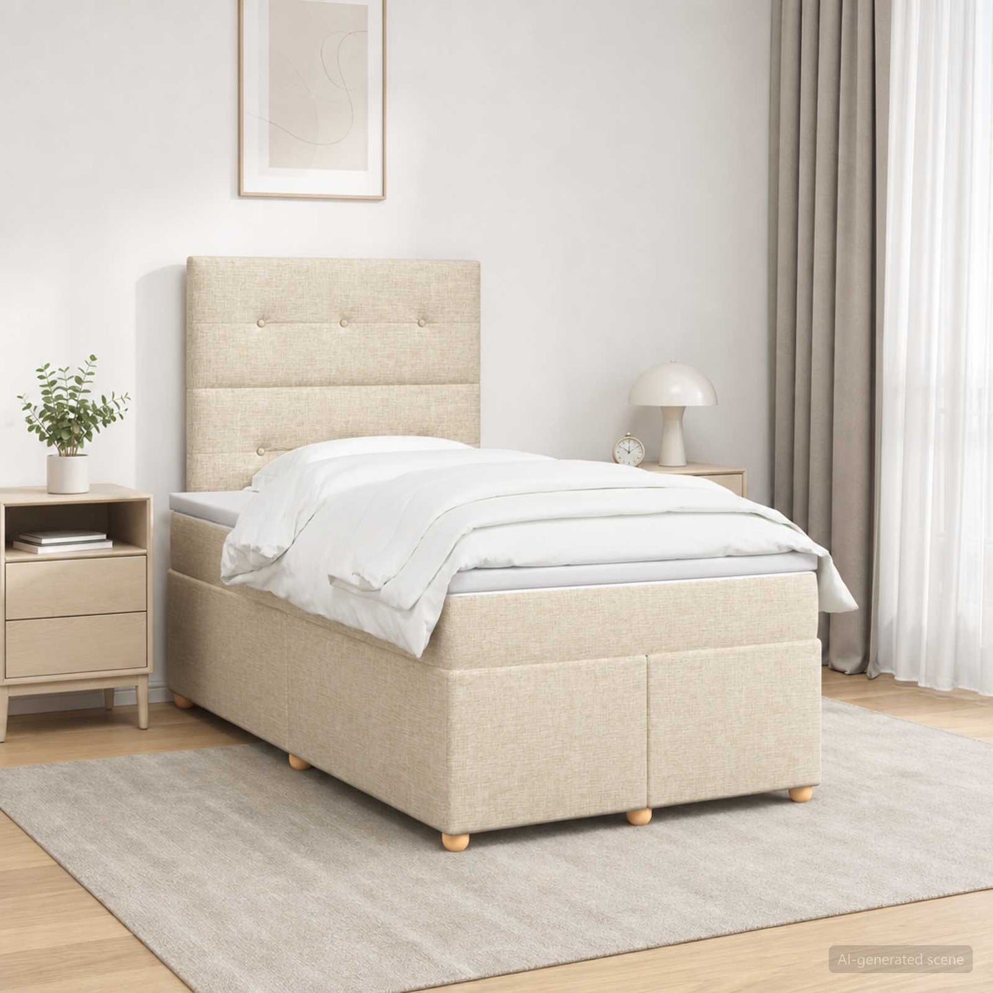 vidaXL Κρεβάτι box spring με στρώμα Κρεμ 120 x 190 cm Ύφασμα
