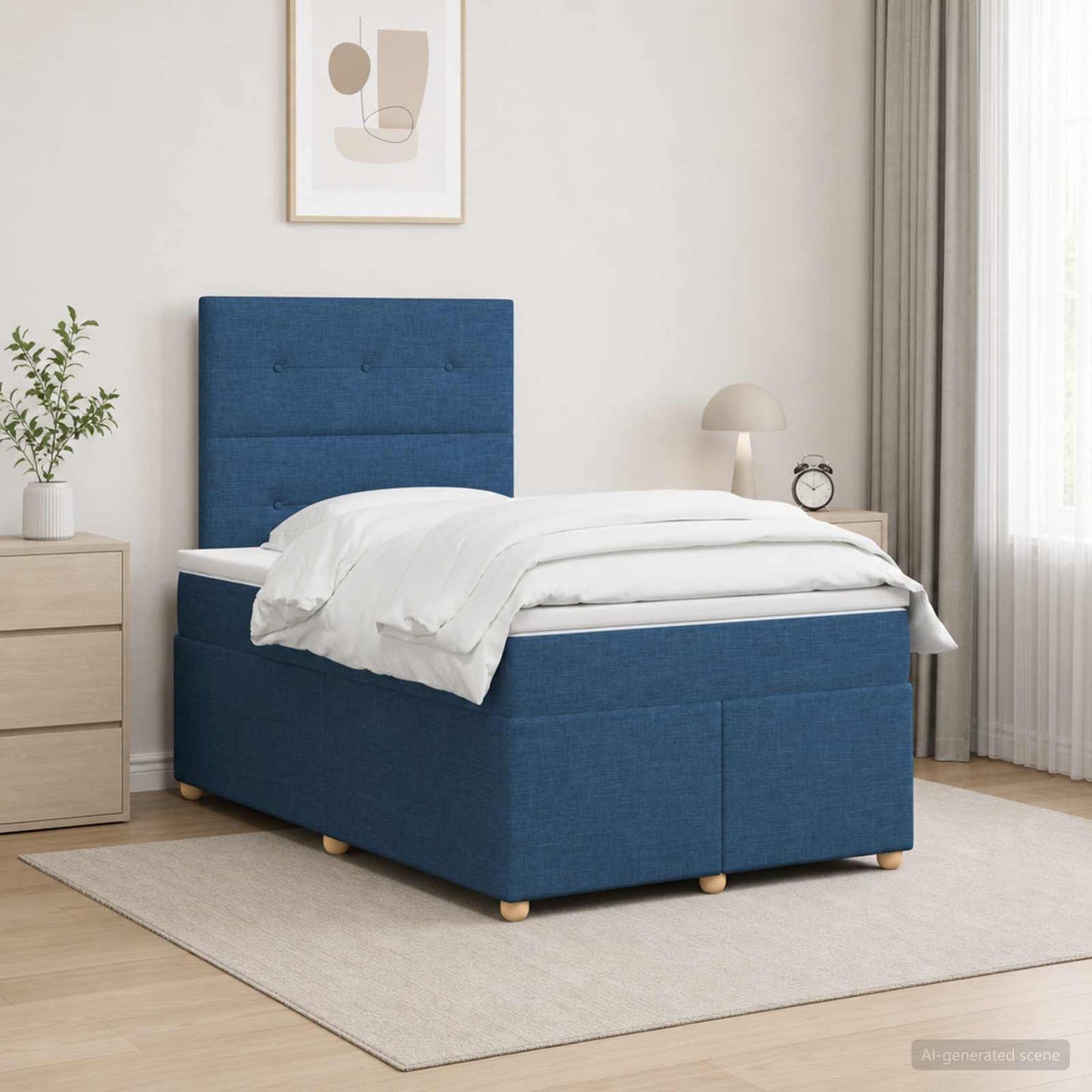 vidaXL Κρεβάτι box spring με στρώμα Μπλε 120 x 200 cm Ύφασμα
