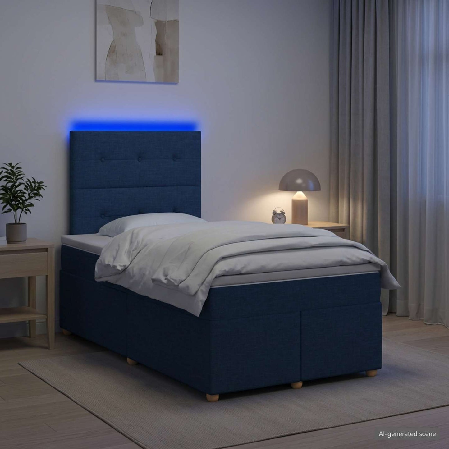 vidaXL Κρεβάτι box spring με στρώμα Μπλε 120 x 190 cm Ύφασμα