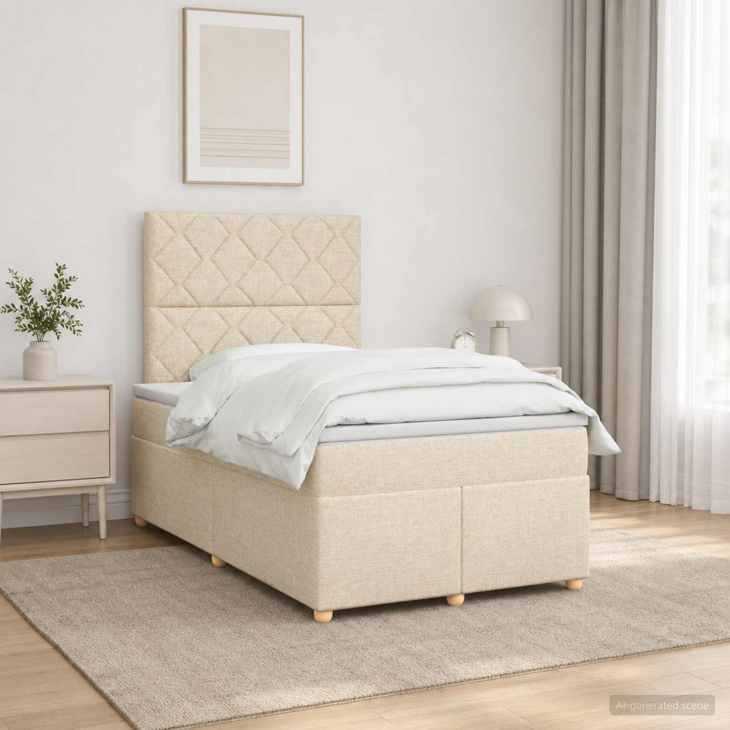 vidaXL Κρεβάτι box spring με στρώμα Κρεμ 120 x 190 cm Ύφασμα