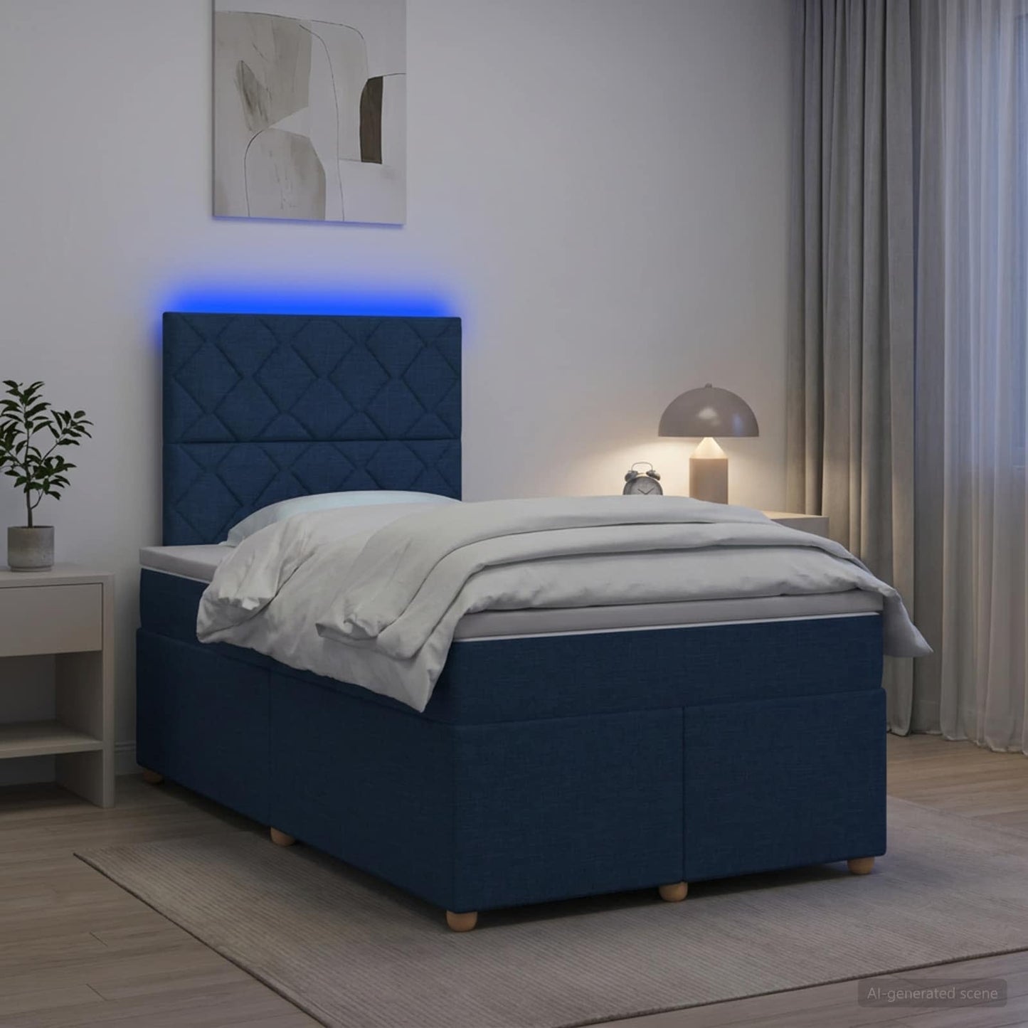 vidaXL Κρεβάτι box spring με στρώμα Μπλε 120 x 200 cm Ύφασμα