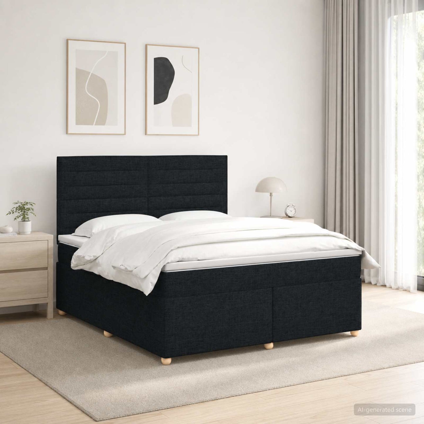 vidaXL Κρεβάτι box spring με στρώμα Μαύρο 140 x 190 cm Ύφασμα