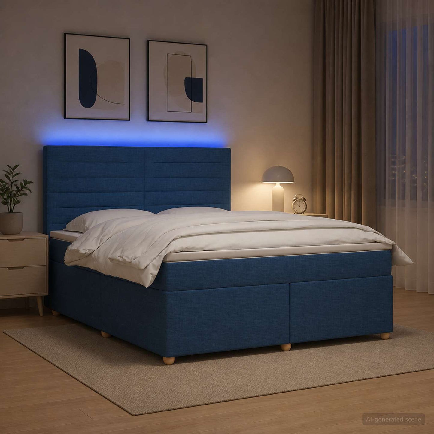vidaXL Κρεβάτι box spring με στρώμα Μπλε 140 x 200 cm Ύφασμα