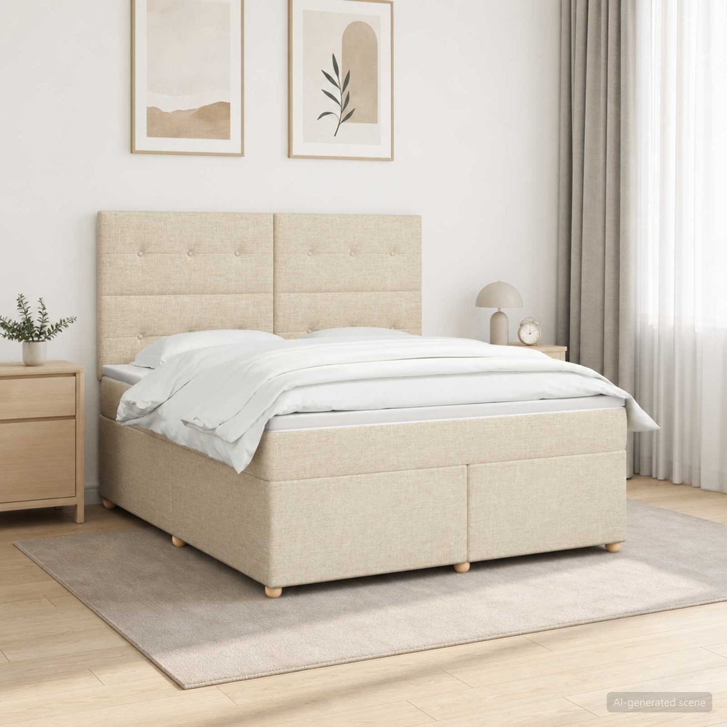 vidaXL Κρεβάτι box spring με στρώμα Κρεμ 160 x 200 cm Ύφασμα