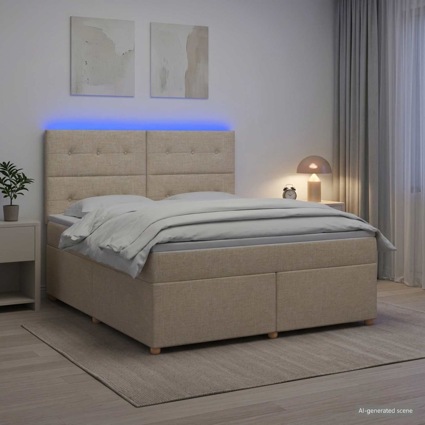 vidaXL Κρεβάτι box spring με στρώμα Κρεμ 160 x 200 cm Ύφασμα