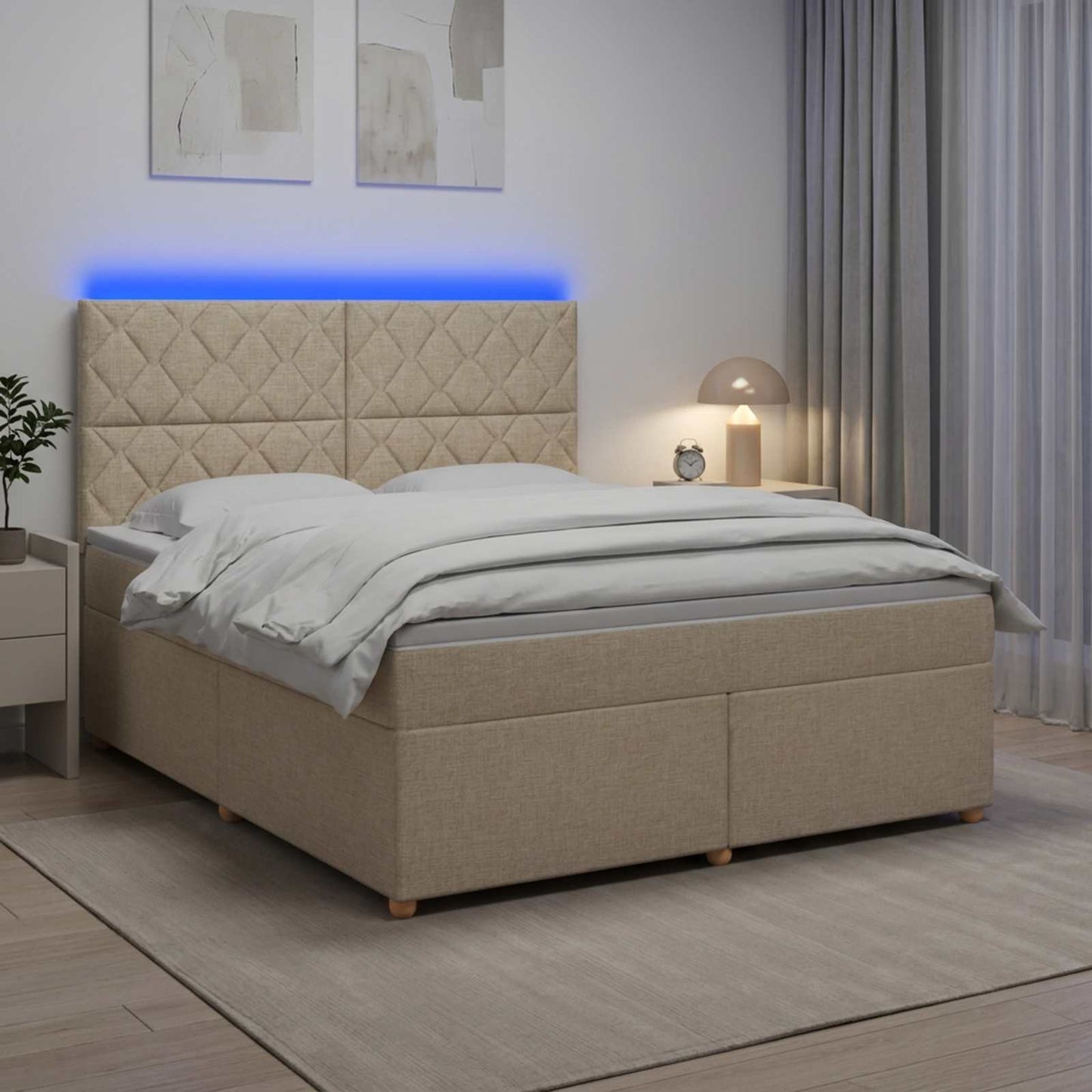 vidaXL Κρεβάτι box spring με στρώμα Κρεμ 140 x 190 cm Ύφασμα