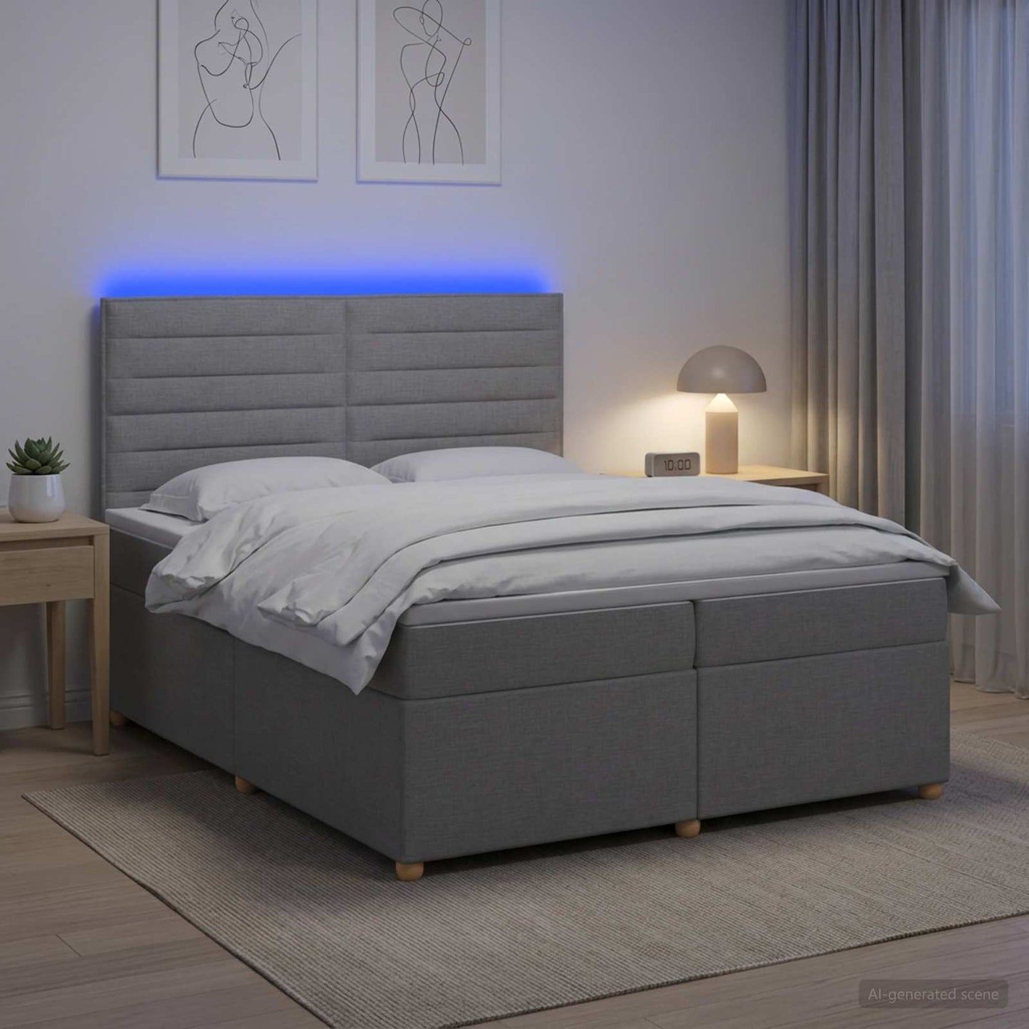 vidaXL Κρεβάτι box spring με στρώμα Ανοιχτό γκρι 200 x 200 cm Ύφασμα