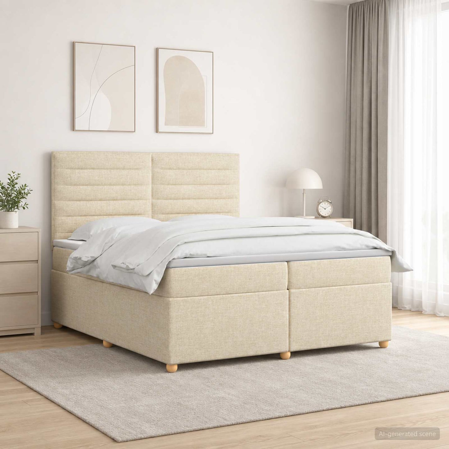vidaXL Κρεβάτι box spring με στρώμα Κρεμ 200 x 200 cm Ύφασμα